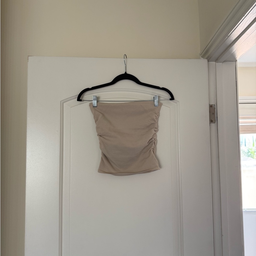 Beige Strapless Ruched Set